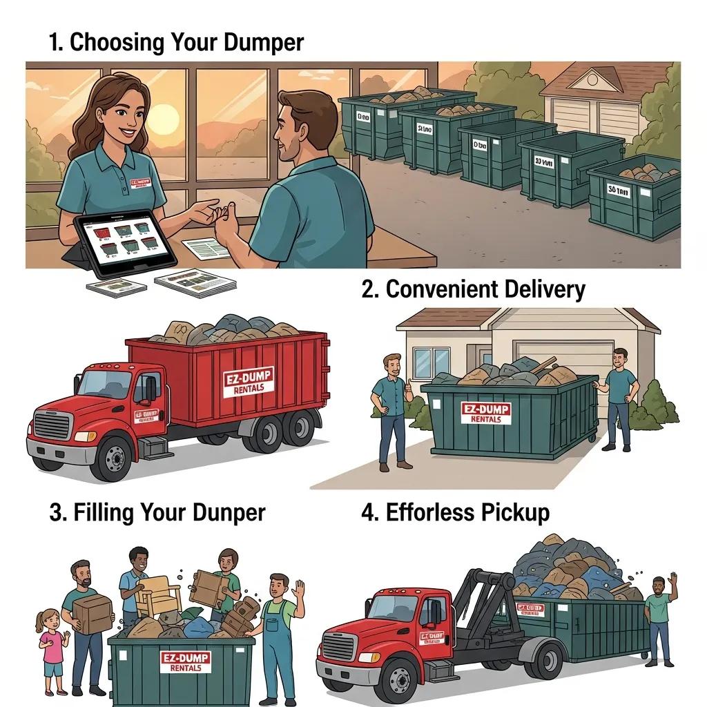 Homeowner consulting with a rental service representative about dumpster options